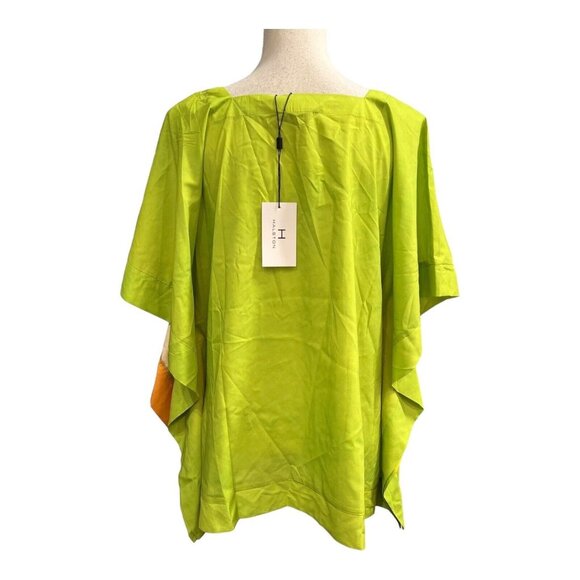 H‎ by Halston Top Womens M/L Dip Dye Lime Punch Boxy Oversized Tunic Vacation - Picture 3 of 9